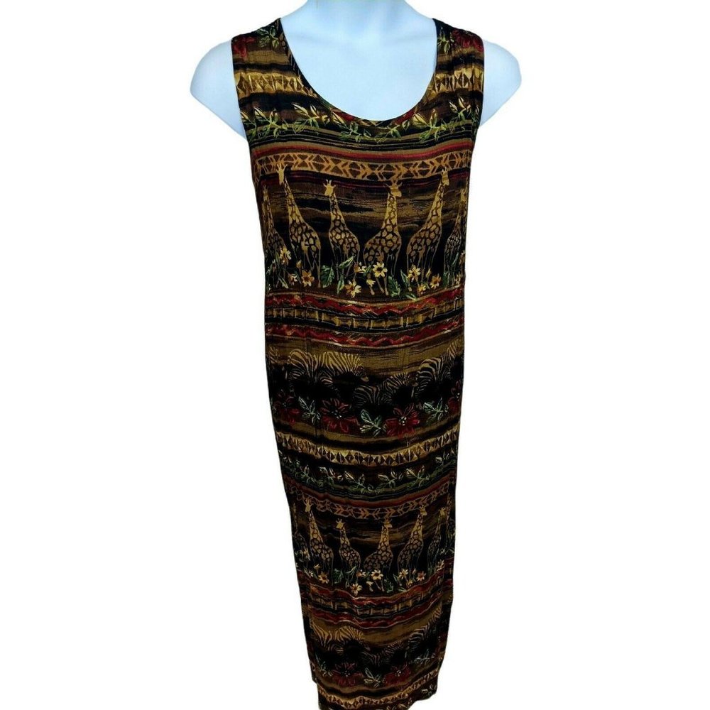 Brown and Red Giraffe Print Sleeveless Rayon Dress